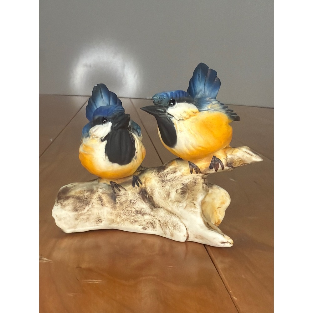 Vintage Capodimonte Bird Figurine | Pair of Blue & Yellow Birds on Branch